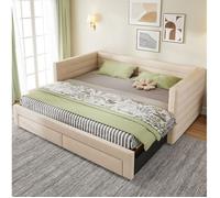 Lit banquette gigogne 90x190cm extensible 180x190cm avec 2 tiroirs adultes Montage Facile pour studio tissu beige