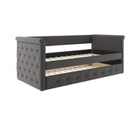 Lit banquette gigogne capitonné LOUISE - 2x90x190cm - tissu gris