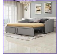 Lit Banquette Lit Escamotable 90/180x200 cm - Lattes Velours Gris