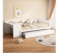 Lit Banquette - MERAX - 90x200 cm - avec Lit gigogne extensible - Bureau intégré - Étagères de rangement