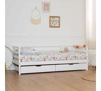 Happy Garden Lit Banquette Enfant 190 x 90 cm en Bois Blanc, avec Anti-Chute, sommier et Deux Grands tiroirs gigognes, Jules
