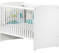 Lit Bébé 120 x 60 cm, Babyprice Basic, Bois Blanc, Sommier Réglable