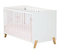 Lit bébé - 120 x 60 cm - Babyprice Joy Naturel - Blanc - Sur pieds en bois naturel