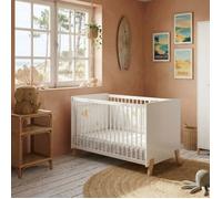 Lit bébé - 120 x 60 cm - Babyprice Joy Naturel - Blanc - Sur pieds en bois naturel