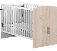 Lit Bébé 120 x 60 cm, Babyprice Lapinou, Acacia Clair et Blanc, Sommier 3 Positions, Fabriqué en France