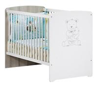 Lit bébé - 120 x 60 cm - Babyprice Teddy - Sérigraphié ours - En bois blanc