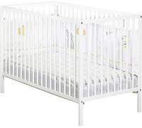 Lit Bébé 120 x 60 cm, Tout Barreaux, Bois Blanc, Sommier Réglable