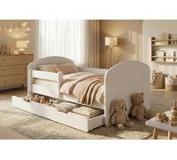 Lit bébé 140x70 blanc avec matelas et tiroir – Lit complet avec sommier à lattes, barrière de sécurité – Solide et stable jusqu'à 95 kg