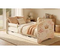 Lit bébé 140x70 cm, design adorable | Lit de transition avec coffre de rangement et barrières de sécurité | Inclut un matelas en mousse et des motifs de cœurs