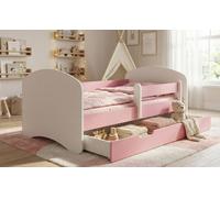 Lit bébé 140x70 rose avec matelas et tiroir – Lit complet avec sommier à lattes, barrière de sécurité – Solide et stable jusqu'à 95 kg
