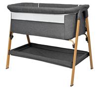 Lit bébé 2-en-1, convertible en lit d'appoint, avec filet respirant, panier de rangement intégré, pour les bébés de 0 à 1 an, couleur gris