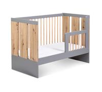 PAULINE Lit bébé enfant évolutif à barreaux avec sommier réglable Bois / Gris 120x60 cm