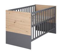 Lit Bébé 60 X 120 Transformable En Cododo Roba - Anna - 6 Niveaux De Hauteur - 5 Barreaux Amovibles - Anthracite - Chêne Kent Gris