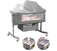 Lit bébé 3 en 1 Berceau Bébé Ergonomique Lit de Chevet avec Moustiquaire Roulettes avec Freins 4 Hauteur Réglable 15° Inclinable