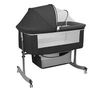 Lit Bébé 3 en 1 Berceau Évolutif et Lit Cododo avec Hauteur Réglable sur 6 Niveaux Lit de Chevet pour Nouveau-Né avec Panier de Rangement Roulettes Silencieuses et Moustiquaire de Protection Gris