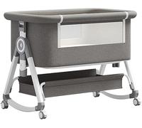 Lit bébé 3 en 1, convertible en lit d'appoint, avec réglage de la hauteur et inclinaison du matelas, équipé de 4 roues avec freins (gris)