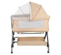 Lit bébé 3 en 1 - Lit d'appoint et lit avec barrières - Hauteur réglable - Côté rabattable - Roues pivotantes à 360° - Moustiquaire - Panier de rangement - Beige