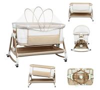 Lit bébé 3 en 1 - Lit d'appoint et lit de voyage - Fonction berceau - Inclut un matelas - Réglable en hauteur sur 6 positions - Tissu en mesh respirant - Beige