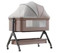 Lit bébé 3 en 1 - Lit d'appoint - Paroi latérale amovible - Hauteur réglable - Maille respirante - Roulettes pivotantes avec système de blocage - Inclinaison anti-reflux - Couleur kaki