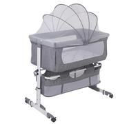 Lit bébé 3 en 1 - Lit d'appoint pour le couchage en binôme - Hauteur réglable - Inclut un matelas - Moustiquaire - Mobile grâce à ses roulettes - Pour les 1 à 2 ans - Gris