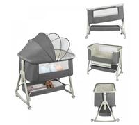 Lit bébé 3 en 1-Table à langer-modes bascule et inclinaison-Avec matelas et moustiquaire-6 Niveaux de réglage en hauteur(0-3ans)