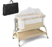 Lit bébé 4 en 1 - Lit à barreaux / Lit d'appoint / Lit de voyage / Berceau - Moustiquaire - 6 hauteurs réglables - Matelas - Sac de transport - 0 à 1 an - Beige