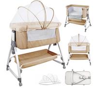 Lit bébé 4 en 1 : lit pour bébé, lit de voyage, berceau portable et table à langer. Inclut : matelas, moustiquaire, panier de rangement. Réglable en hauteur. Couleur : beige