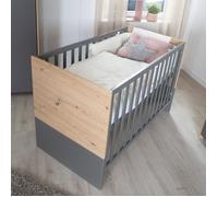 Lit Bébé 60 x 120 Transformable en Cododo ROBA - Anna - 6 Niveaux de Hauteur - 5 Barreaux Amovibles - Anthracite - Chêne Kent