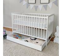 Lit bébé 60x120 cm avec tiroir Lit d'enfant à barreaux réglable en hauteur & barreaux amovibles | blanc très stable Europe