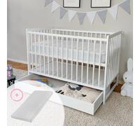Lit bébé 60x120 cm avec matelas et tiroir Lit d'enfant à barreaux réglable en hauteur & barreaux amovibles | blanc très stable Europe