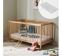 Lit bébé lit d'enfant lit à barreaux réglable en hauteur & barreaux amovibles bois de hêtre très stable, avec matelas, naturel, 60x120 cm