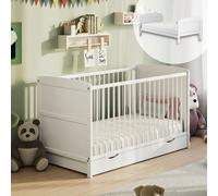 Lit bébé 60x120 transformable avec tiroir, lit à barreaux, lit d'enfant, réglable en hauteur & barreaux amovibles | Autres tailles : 70x140cm | 60x120cm : de la naissance à 3 ans, blanc