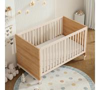 Lit bébé 70 x 140 cm avec sommier à lattes réglable en hauteur sur 5 positions, aspect bois naturel