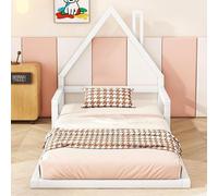 Lit bébé 90x200 cm, lit de plain-pied, design en forme de cheminée, structure de lit plat pour enfants, lit pour adolescents, lit simple, sans matelas, blanc