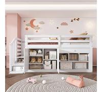 Lit bébé 90x200, lit simple, lit superposé avec rangement, bureau et escalier, étagère et tiroirs, casier verrouillable, lit en bois avec rangement, lit multifonction, lit superposé pour adolescents a