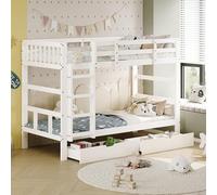 Lit bébé 90x200, lit superposé, lit à la française avec 2 tiroirs, transformable en deux lits simples. Lit multifonction, lit superposé, lit de jeu. Lit à la française en bois massif, blanc