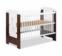 Lit bébé à barreaux de 120x60 cm avec motif girafe, lit pour enfant en bois à hauteur réglable et équipé de barrières amovibles, ensemble de démarrage pour chambre de bébé sur le thème de la savane