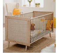 Lit bébé à barreaux en bois clair imprimé cannage 70x140 - LT7085 - Bois naturel - Terre de Nuit
