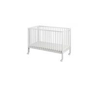Lit bébé à barreaux pliable 60x120 cm en hêtre massif blanc
