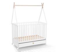Lit bébé ATB avec tiroir et matelas DREAMY COLLECTION - Lit bébé - Lit enfant - trois niveaux de hauteur de matelas - Lit maison pour bébé - Blanc