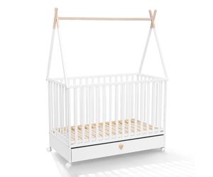 Lit bébé ATB avec tiroir et matelas DREAMY COLLECTION - Lit bébé - Lit enfant - trois niveaux de hauteur de matelas - Lit maison pour bébé - Blanc