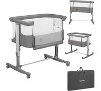 Lit bébé Aurora 3 en 1, jusqu'à 9 kg, convertible en lit d'appoint, berceau, avec réglage de la hauteur et inclinaison du matelas, 4 roues avec frein, matelas ergonomique, sac de rangement