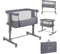 Lit bébé Aurora 3 en 1, jusqu'à 9 kg, convertible en lit d'appoint, berceau, avec réglage de la hauteur et inclinaison du matelas, 4 roues avec frein, matelas ergonomique, sac de rangement