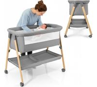 Lit bébé autoportant & pliable avec matelas et roulettes - Moby-System MILI gris, 0-6 mois