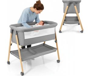 Lit bébé autoportant & pliable avec matelas et roulettes - Moby-System MILI gris, 0-6 mois