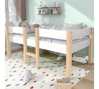 Lit bébé avec barrière de sécurité, lit pour bébés garçons et filles, structure robuste en bois massif et panneaux de bois, lit d'appoint avec sommier à lattes, dimensions 90x200 cm, blanc