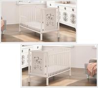 Lit bébé avec matelas 60x120 cm – Lit à barreaux – Modèle "Deux Ours" – Blanc – Convertible en lit pour enfant – Réglable en hauteur sur 3 positions – Barreaux amovibles