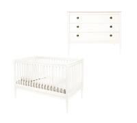 Lit bébé avec matelas et commode en bois Blanc Gustavienne
