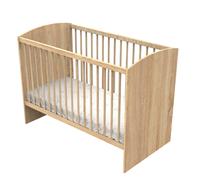 Lit Bébé Avec Têtes De Lit Arrondies En Bois Décor Chêne Doré - Azur Marron 60X120