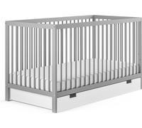 Lit bébé avec tiroir et matelas Lit d'enfant à barreaux 60x120 & 70x140 cm réglable en hauteur & barreaux amovibles | 70x140 cm bois de hêtre gris très stable Europe